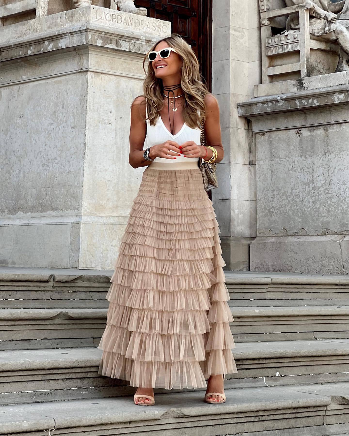 Waist Long Pleated Cake Skirt