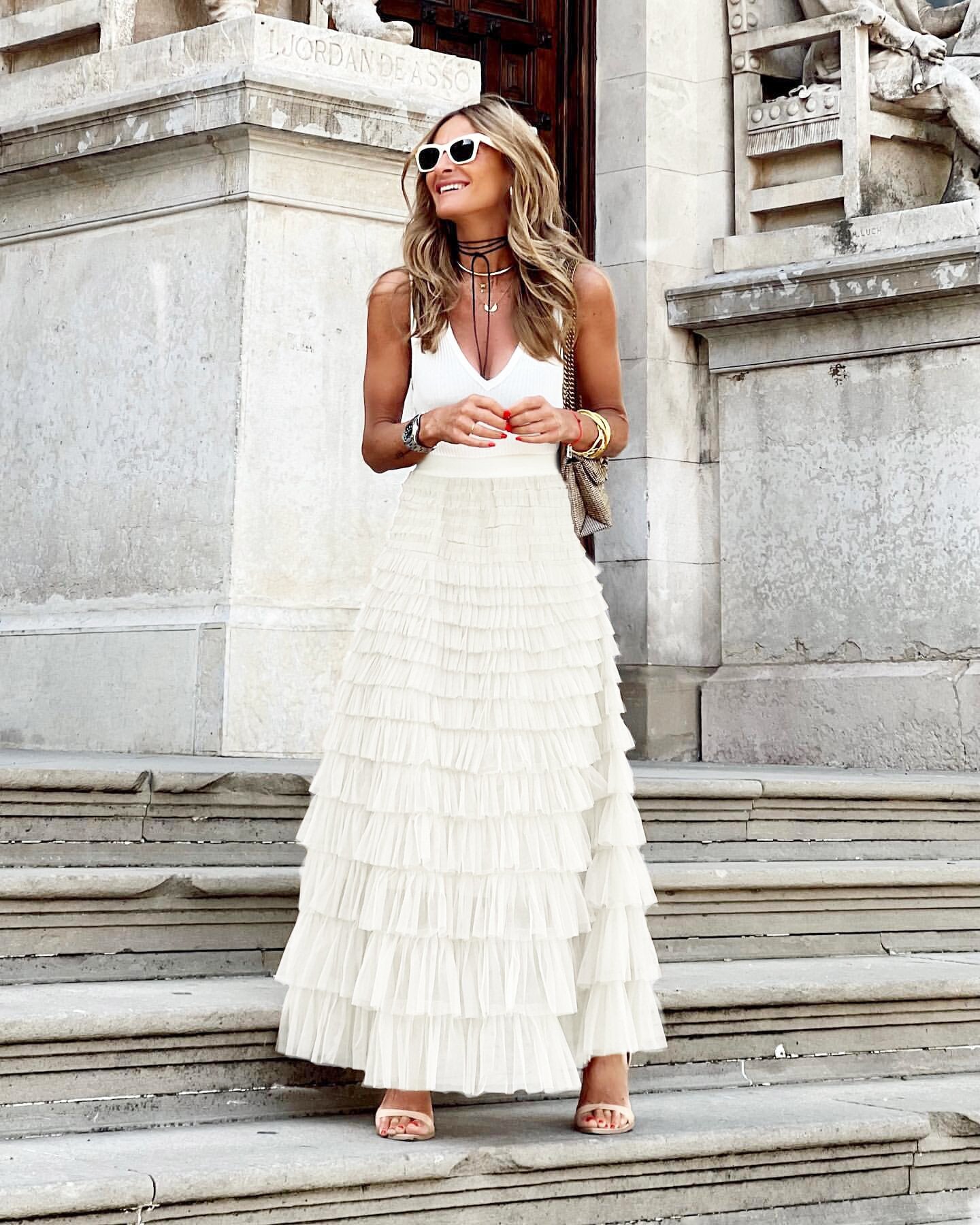 Waist Long Pleated Cake Skirt