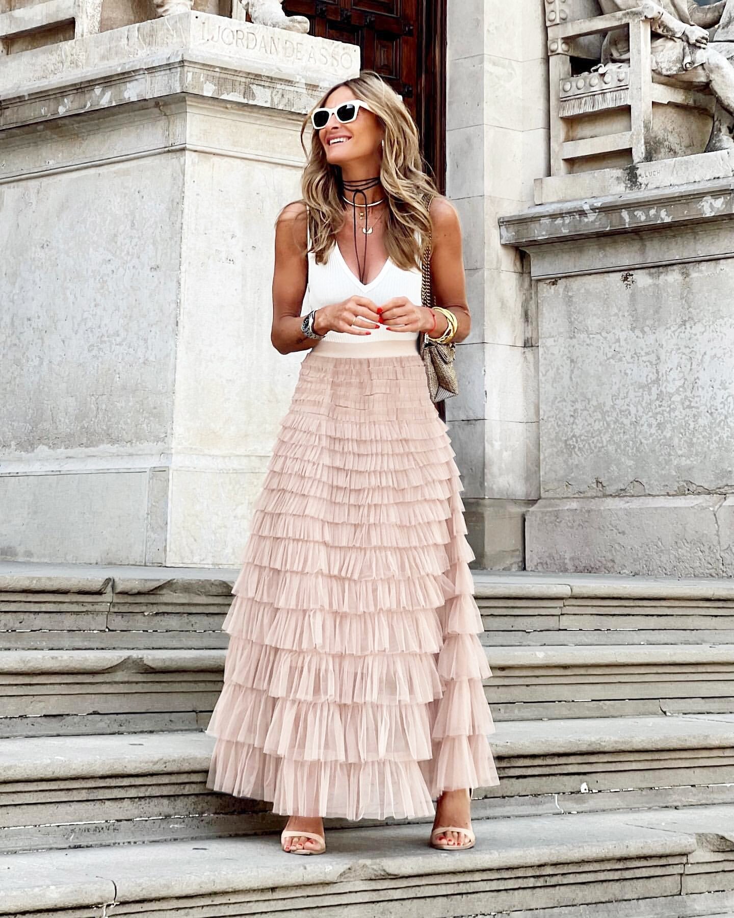 Waist Long Pleated Cake Skirt